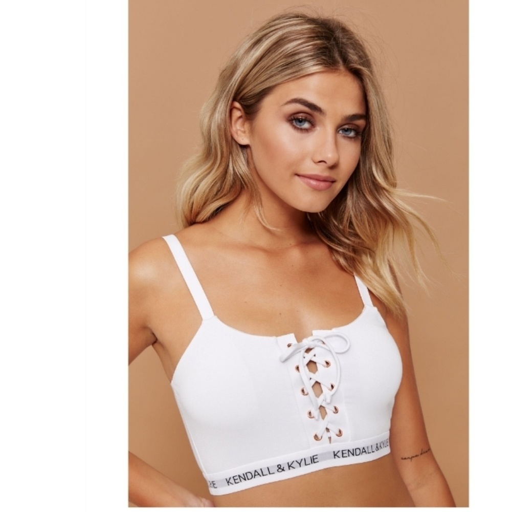 Womens Kendall&Kylie Lace Up Crop Top Workout NWT